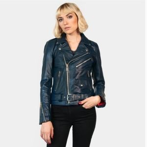 Midnight blue leather jacket